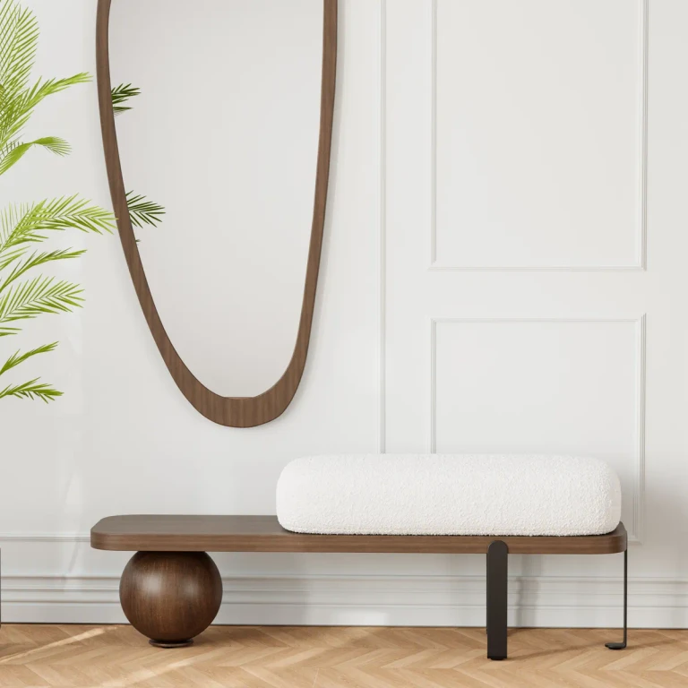 Modern Style Entryway Bench with Abstract Metal Legs Furniture Bench in White & Black (47.2" Wide)