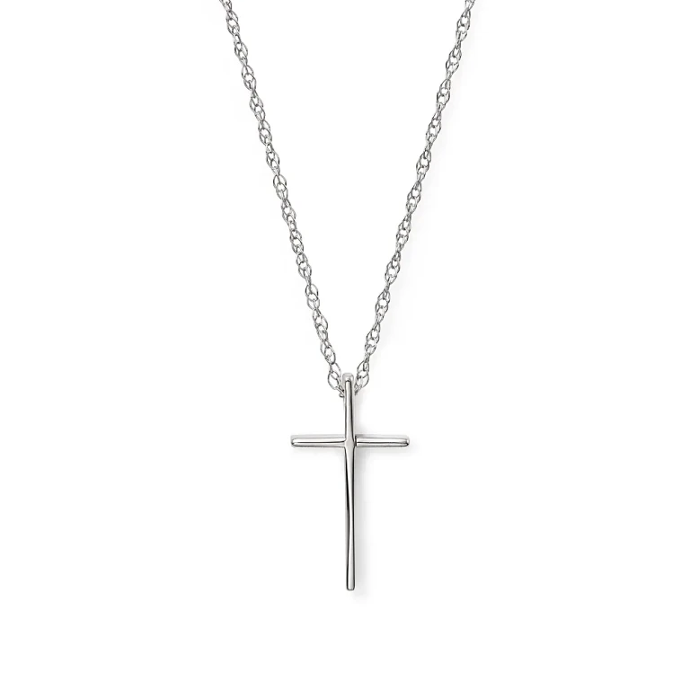14K White Gold Small Cross Pendant Necklace, 18