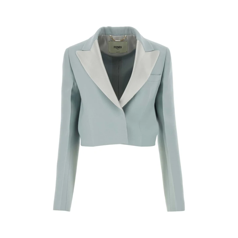 Fendi Powder Blue Wool Blend Blazer Azzurro Giacche E Gilet - Women