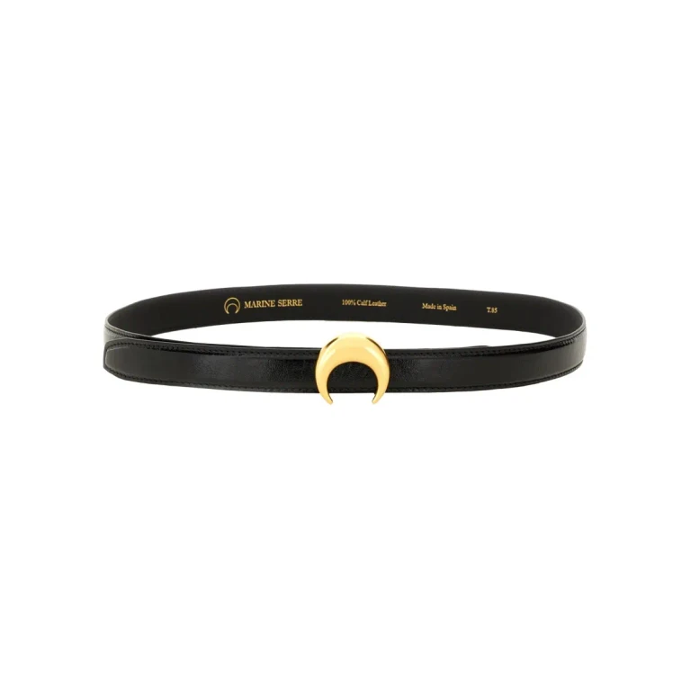 Leather Belt with Crescent Moon Monogram Buckle (WLG001ACLEA0004BK93)