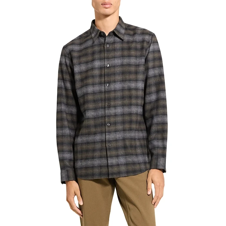 Theory Irving Button Down in Soft Plaid Cotton