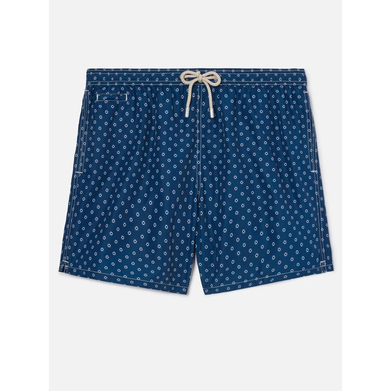 Mc2 Saint Barth Navy Lighting Micro Swim Shorts With Mini Lifebuoy Print Blue Swimshort - Men