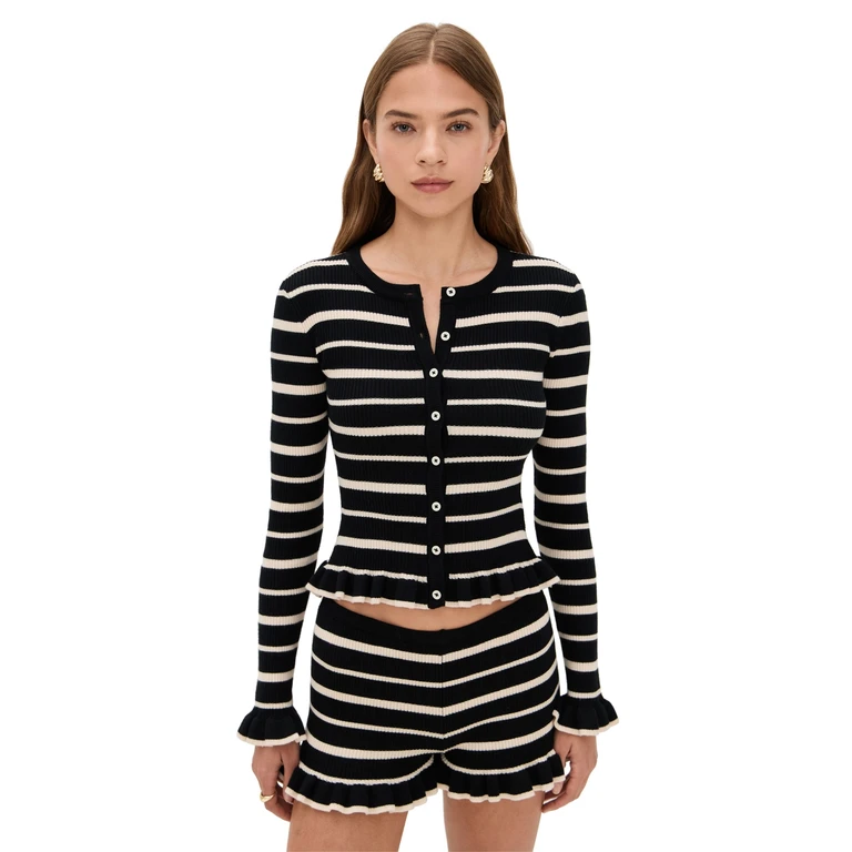 Seven Wonders Donna Long Sleeve Knit Top Black/Cream S