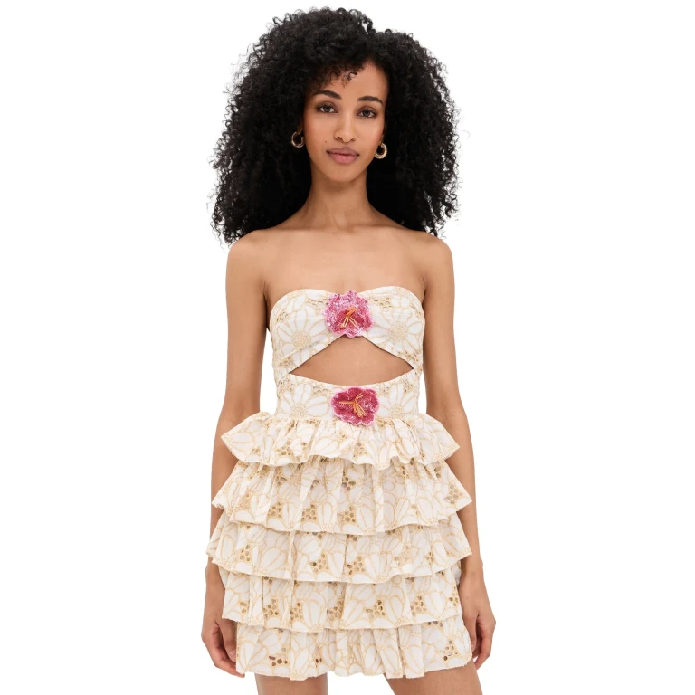 SUNDRESS Hortensia Dress Eyelet Flower Gold L