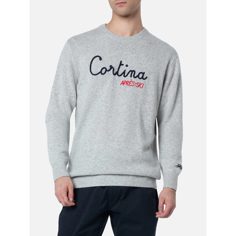 Mc2 Saint Barth Crewneck Sweater Heron With Cortina Embroidery Grey - Men