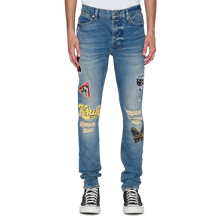 Ksubi Van Winkle Rodeo Patched Skinny Fit Jeans in Denim