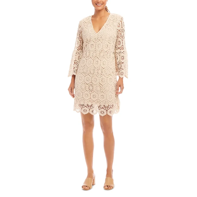 Karen Kane Ruffle Sleeve Crochet Dress