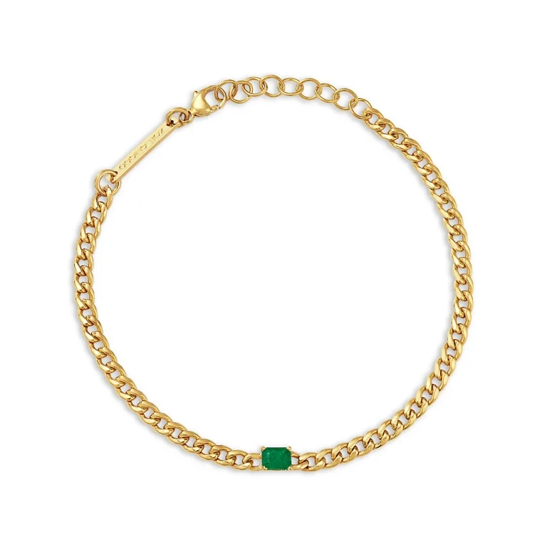 Zoe Chicco 14K Yellow Gold Emerald Gemstones Emerald Solitaire Curb Link Chain Bracelet