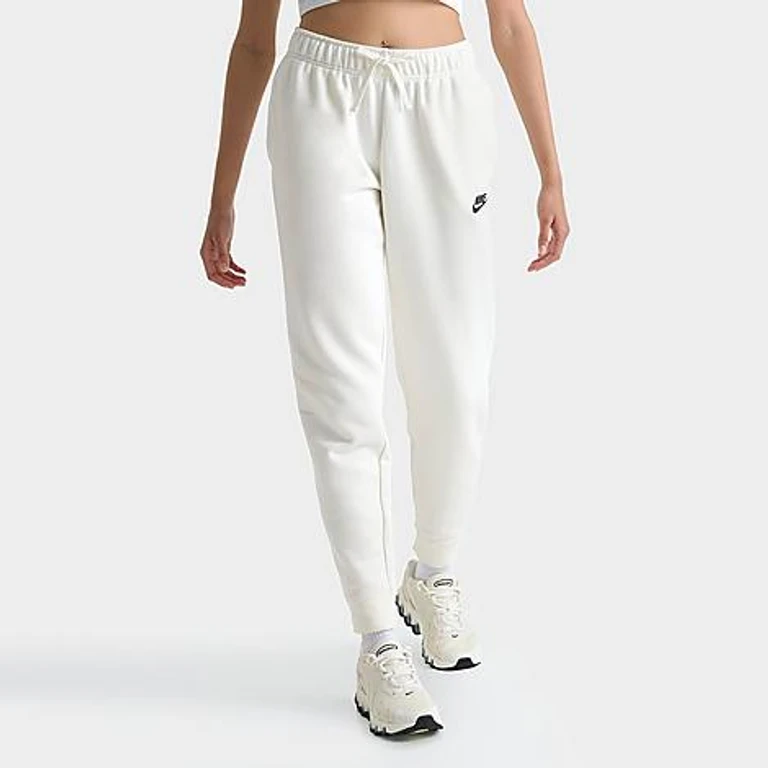 Nike Women's Sportswear Club Fleece Mid-Rise Jogger Pants in Sail/Black Size: XS