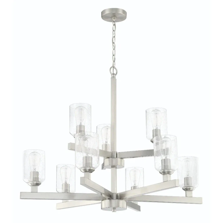 Brushed Polished Nickel Nine Light Chandelier from the Chicago Collection