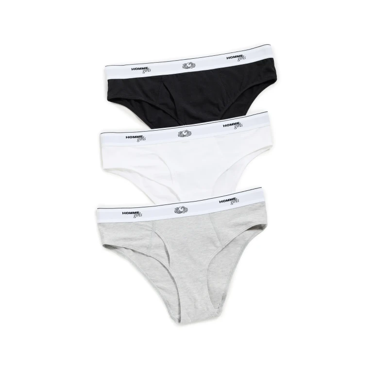 HOMMEGIRLS Homme Girls x Fruit of The Loom Bikini Briefs 3 Pack Black/Heather Grey/White S