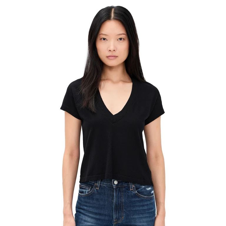 perfectwhitetee Recycled Cotton V Neck Tee True Black XS