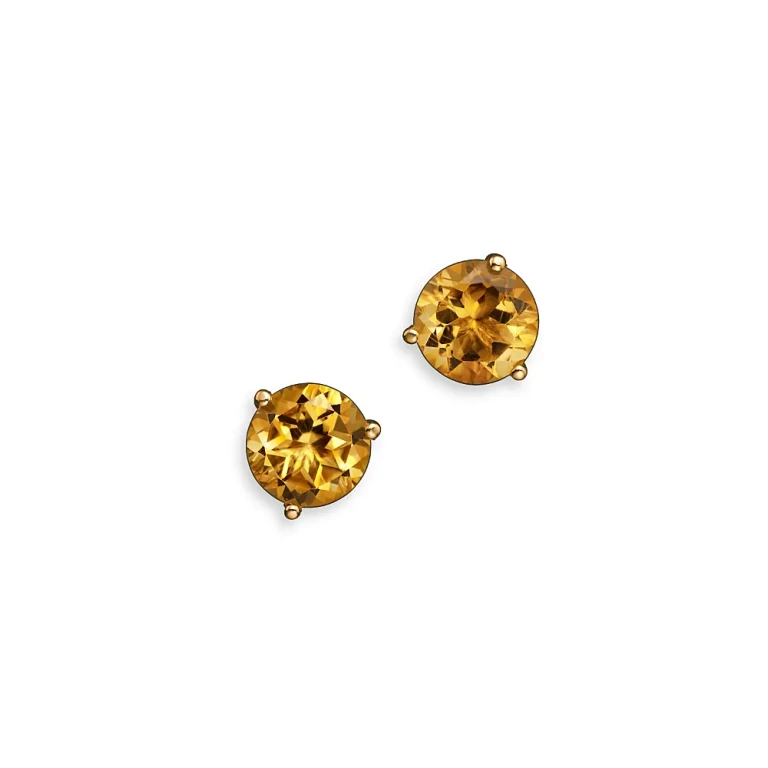 Citrine Round Stud Earrings in 14K Yellow Gold