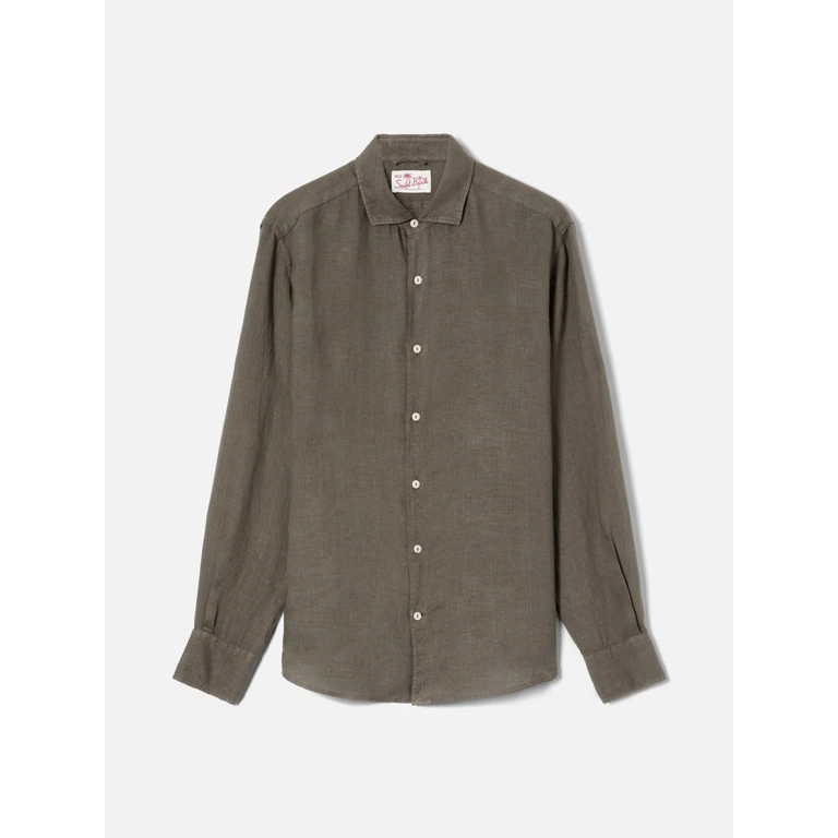 Mc2 Saint Barth Military Green Pamplona Shirt Pure Linen - Men