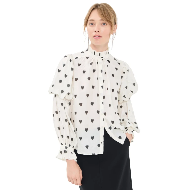 Alix of Bohemia Mazie Onyx Heart Silk Shirt White M