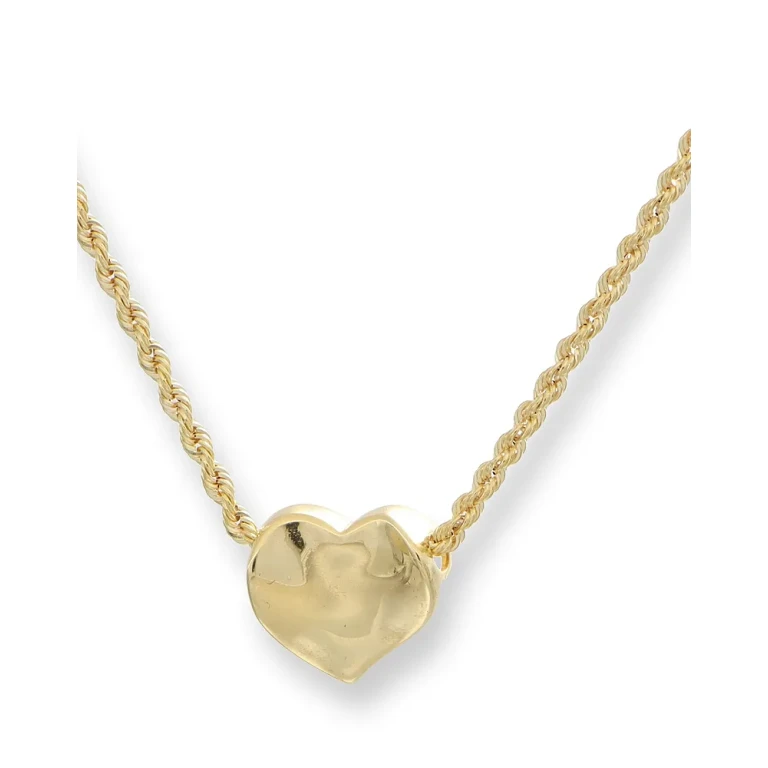 Wavy Heart Rope Link Slider Pendant Necklace in 14K Yellow Gold, 18