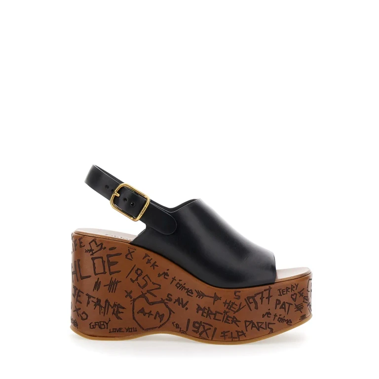 Chloé Black Leather Maxime Wedges