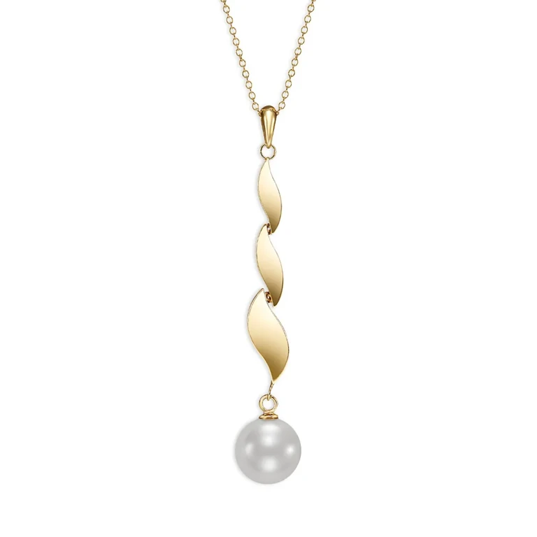 Cultured Freshwater Pearl Link Pendant Necklace in 14K Yellow Gold, 16-18
