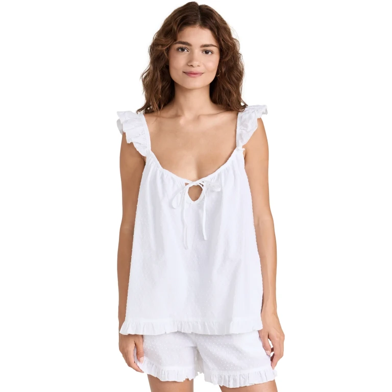 Petite Plume Swiss Dots Camisole Short Set White XS