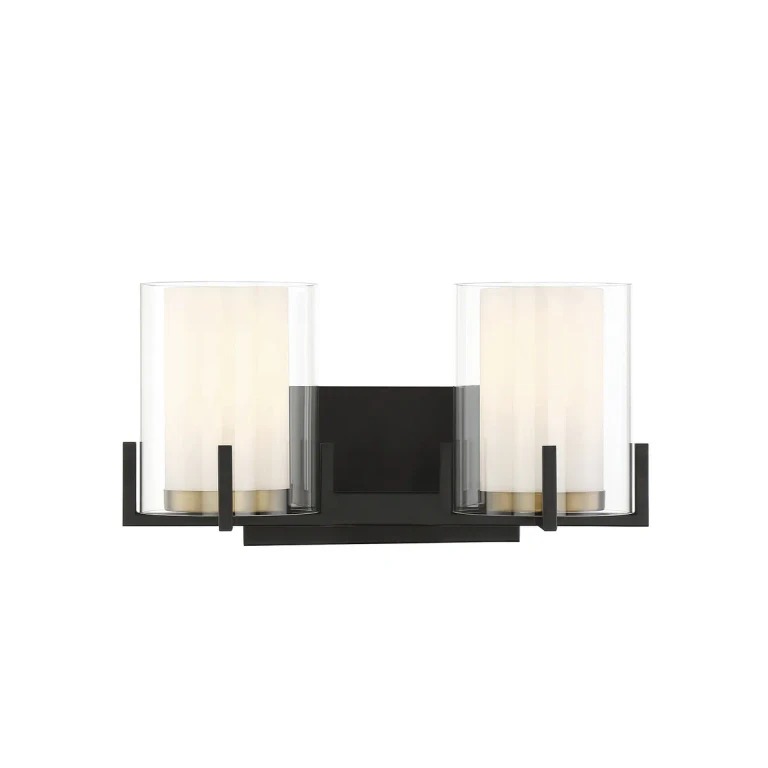 Eaton 2-Light Bathroom Vanity Light in Matte Black with Warm Brass Accents