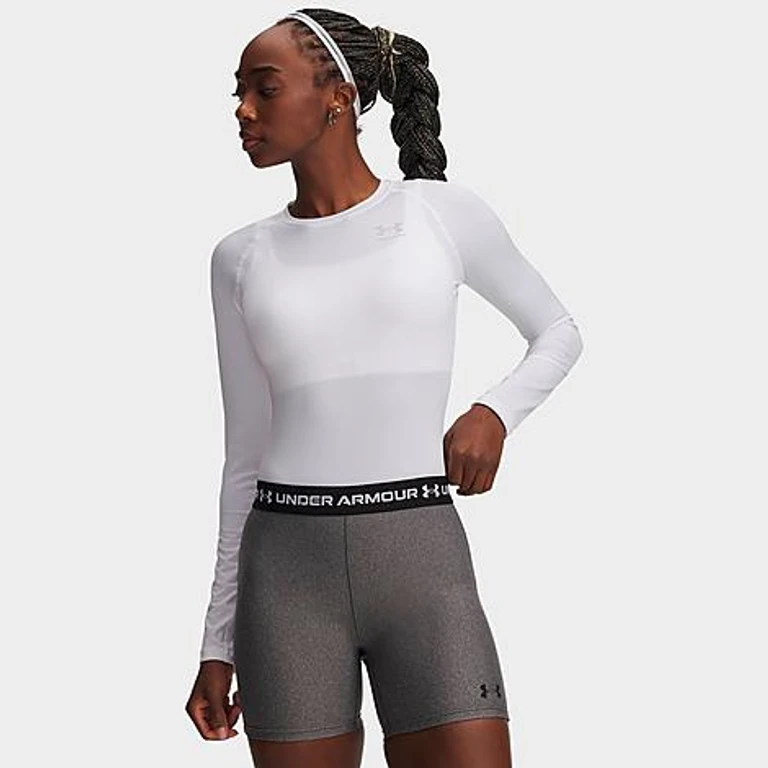 Under Armour Women's HeatGear Compression Long-Sleeve Training Top in White/Halo Gray Size: XS