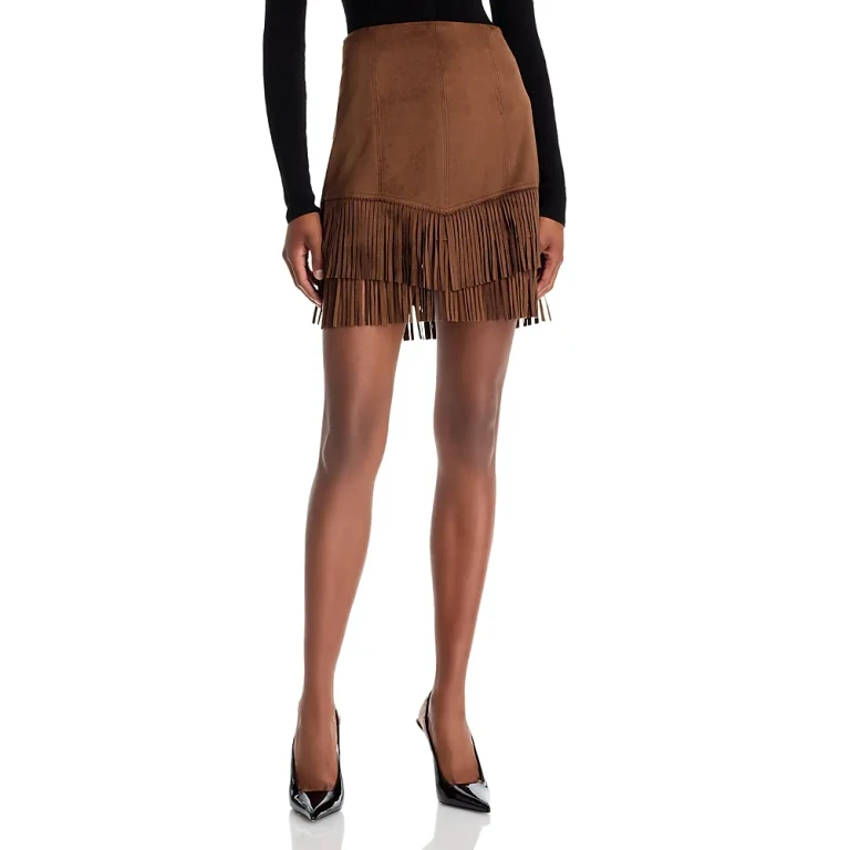 L'Agence Lyle Faux Suede Fringe Mini Skirt