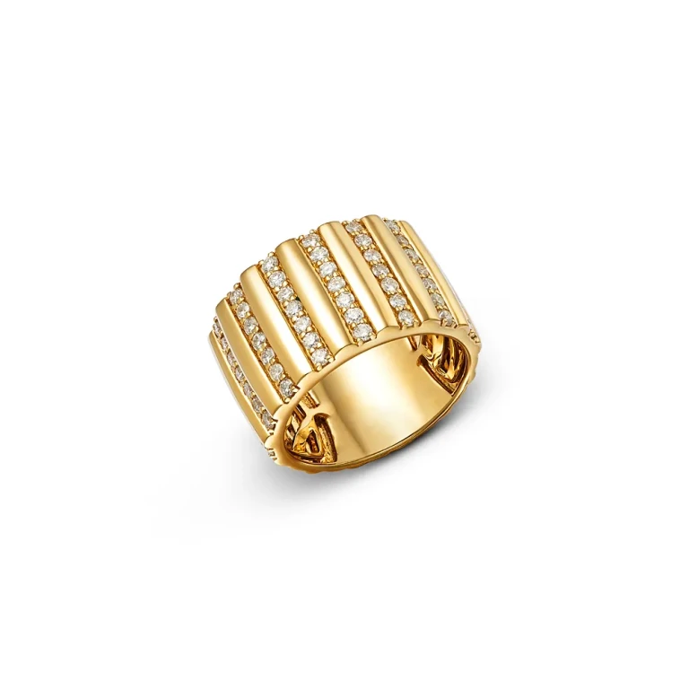 Diamond Multirow Wide Statement Ring in 14K Yellow Gold, 0.65 tcw