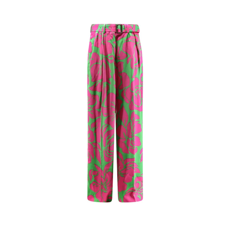 High-Waisted Floral Print Satin Palazzo Trousers (2610109213189604)