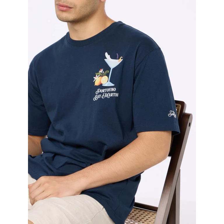 MC2 Saint Barth Portofino Bay Martini T-shirt With Print In Blue Special Edition