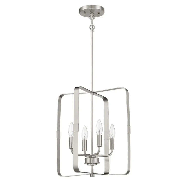 Brushed Polished Nickel Four Light Foyer Pendant from the Stowe Collection