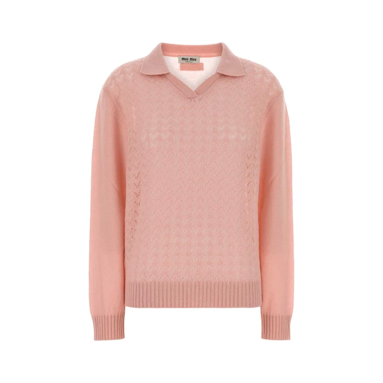 Miu Miu Pink Cashmere Polo Shirt Alabastro Exterior - Women