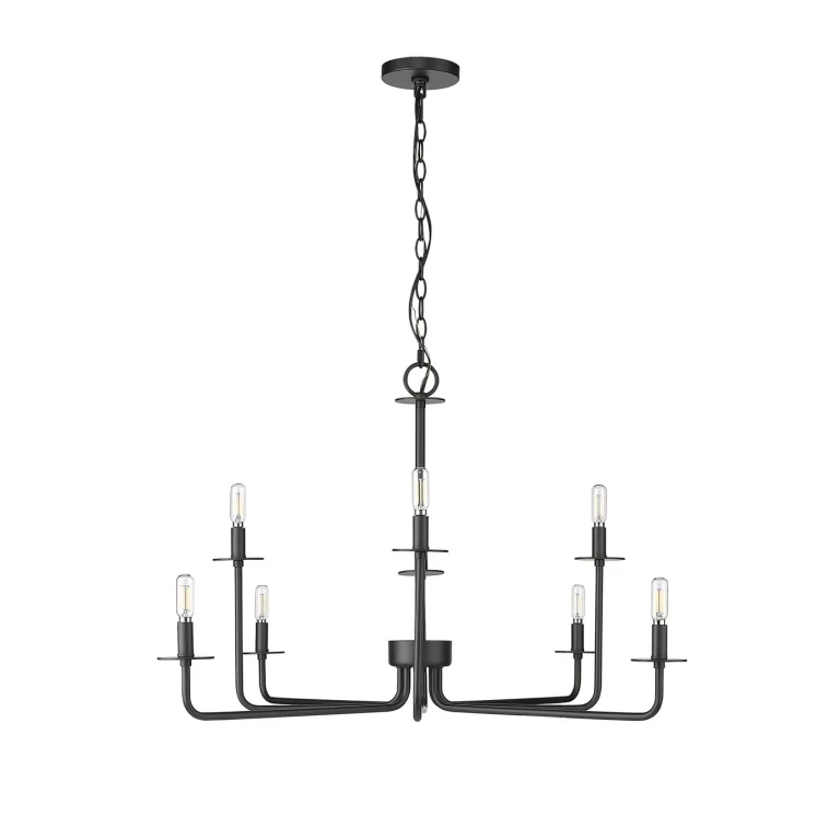 Matte Black Eight Light Chandelier from the Marceline Collection