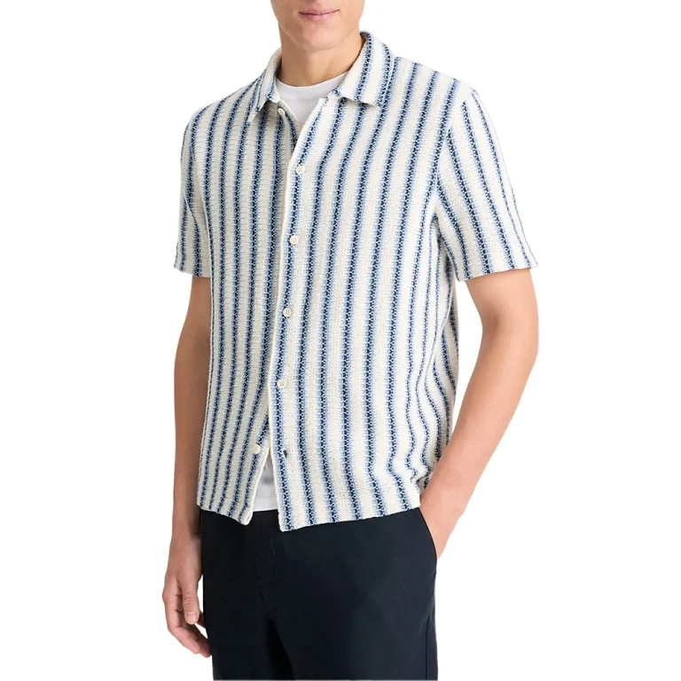 Vince Striped Knit Button Down Shirt