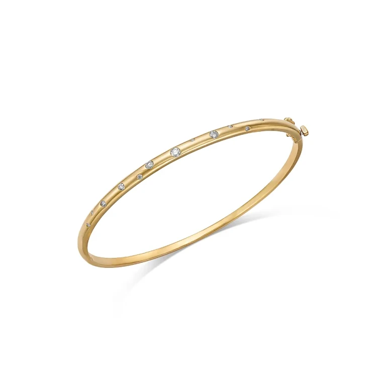 Burnished Diamond Set Bangle in 14K Yellow Gold, 0.25 tcw