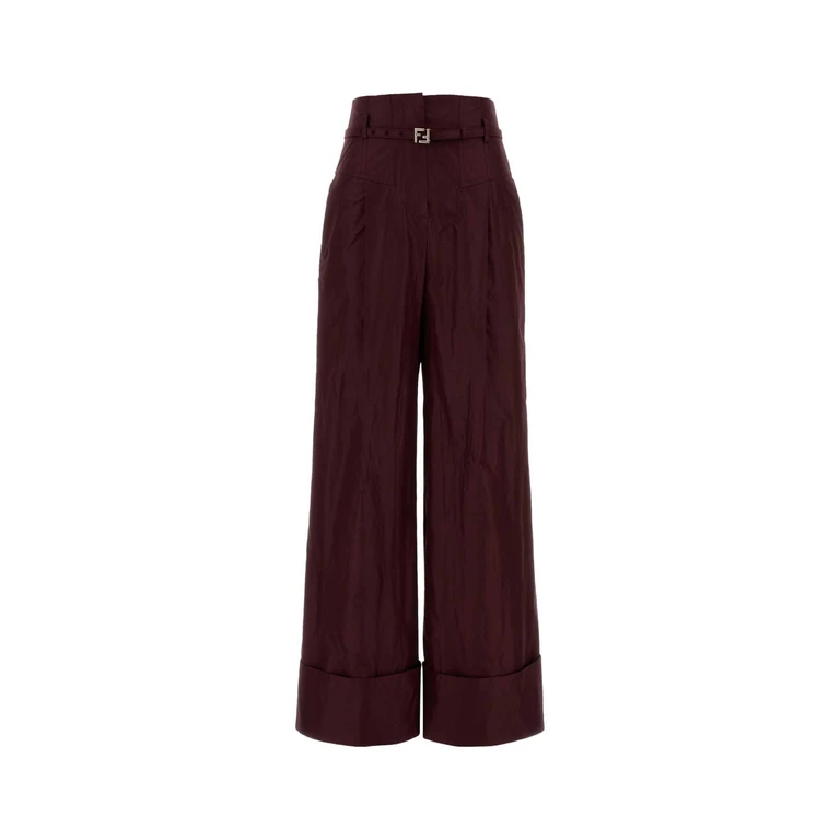 Fendi Burgundy Taffeta Pant Plum-26 Exterior: Silk Pantaloni - Women