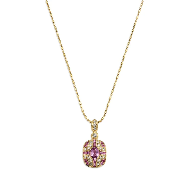 Pink Sapphire & Diamond Pendant Necklace in 14K Yellow Gold, 18