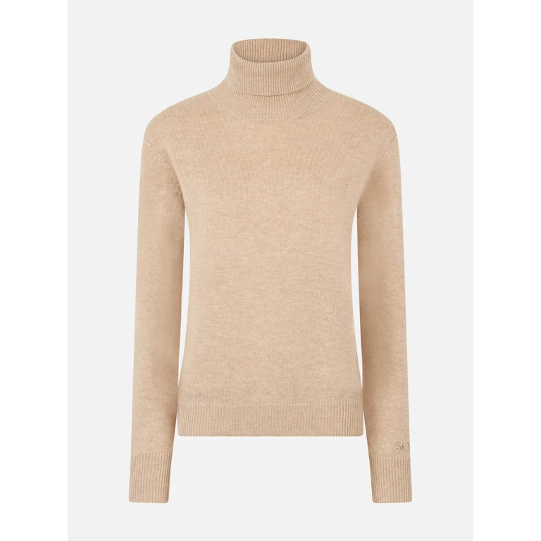 Mc2 Saint Barth Turtleneck Sweater Moody Beige Cashmere Brown - Women