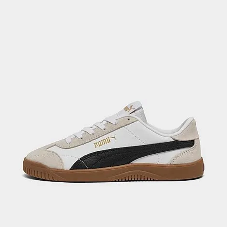 Big Kids Puma Club 5v5 Suede Jr Casual Shoes in PUMA White/PUMA Black/Feather Gray Size: 4.0