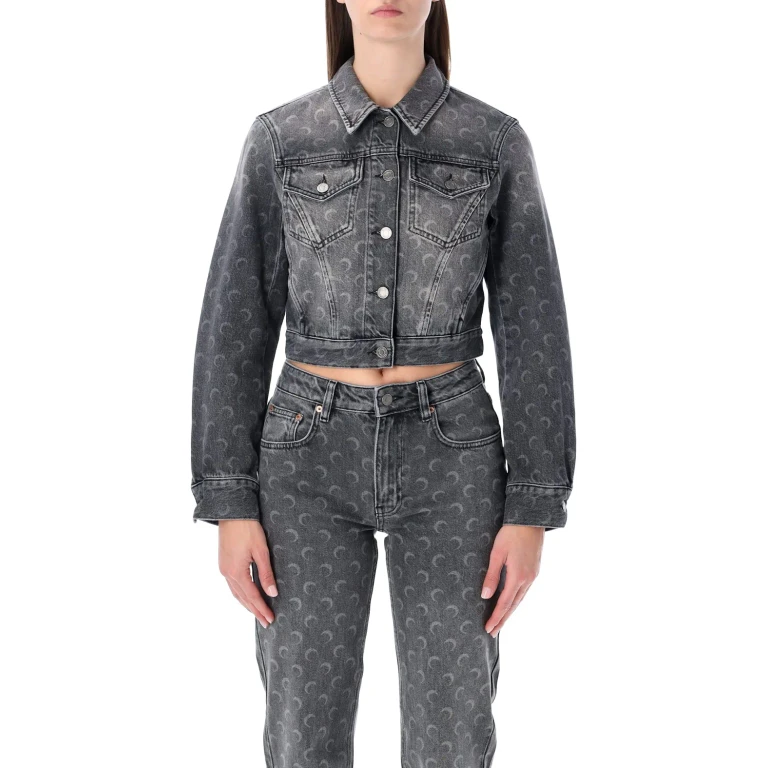 Marine Serre Moon Laser Grey Wash Cropped Denim Jacket
