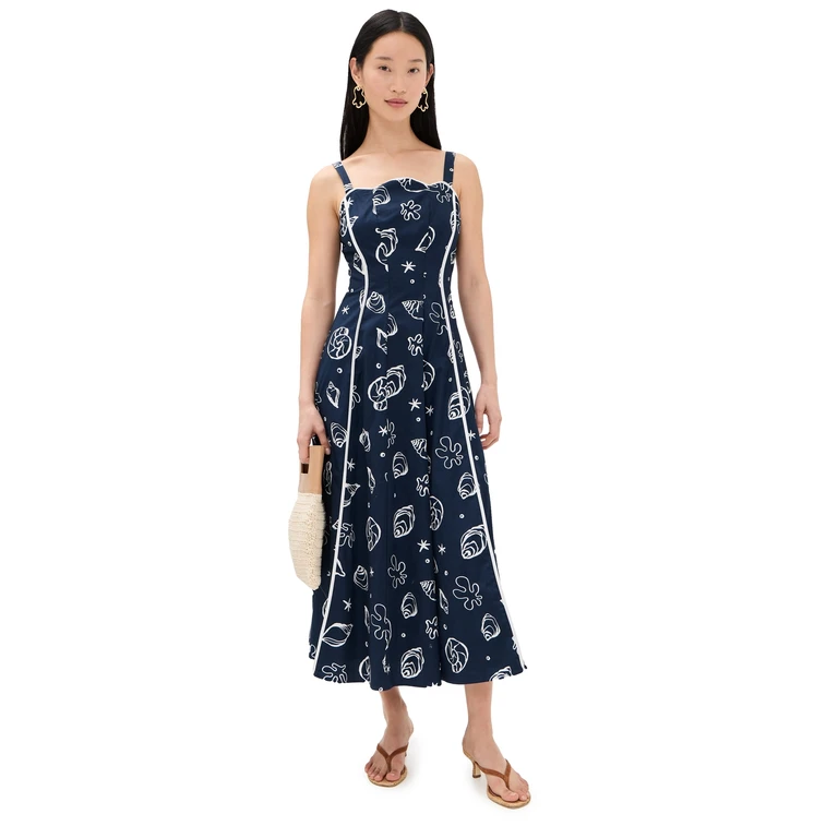 Moon River Scallop Shaped Midi Dress Navy Multi S