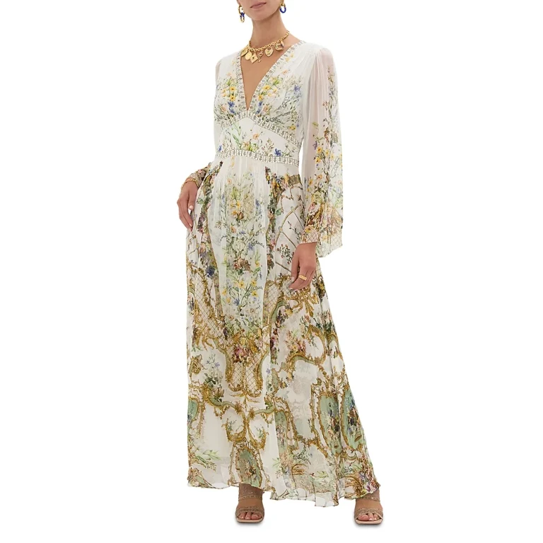 Camilla Silk Floral Flared Sleeve Maxi Dress