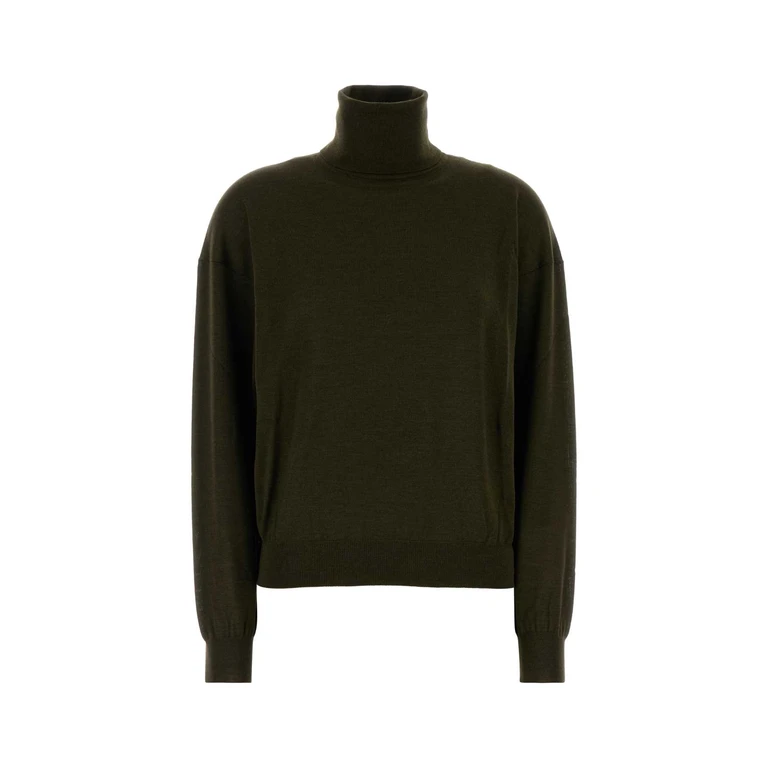 Saint Laurent Olive Green Cashmere Blend Sweater Kaki Exterior: Wool Silk Maglieria - Women