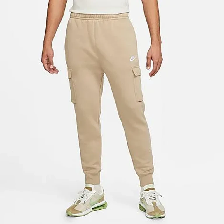Nike Men's Sportswear Club Fleece Cargo Jogger Pants in Khaki/White Size: XS