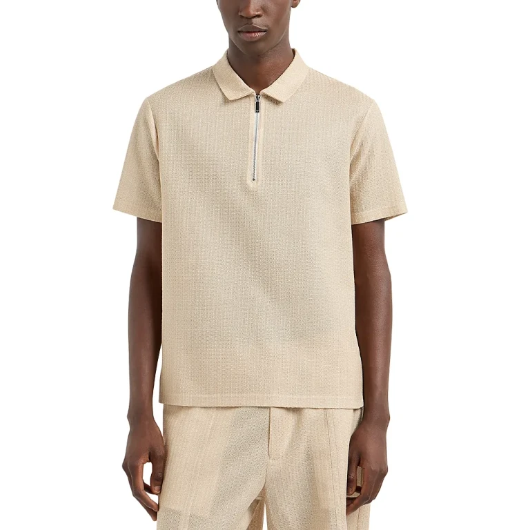 Emporio Armani Partial Zip Woven Polo Shirt