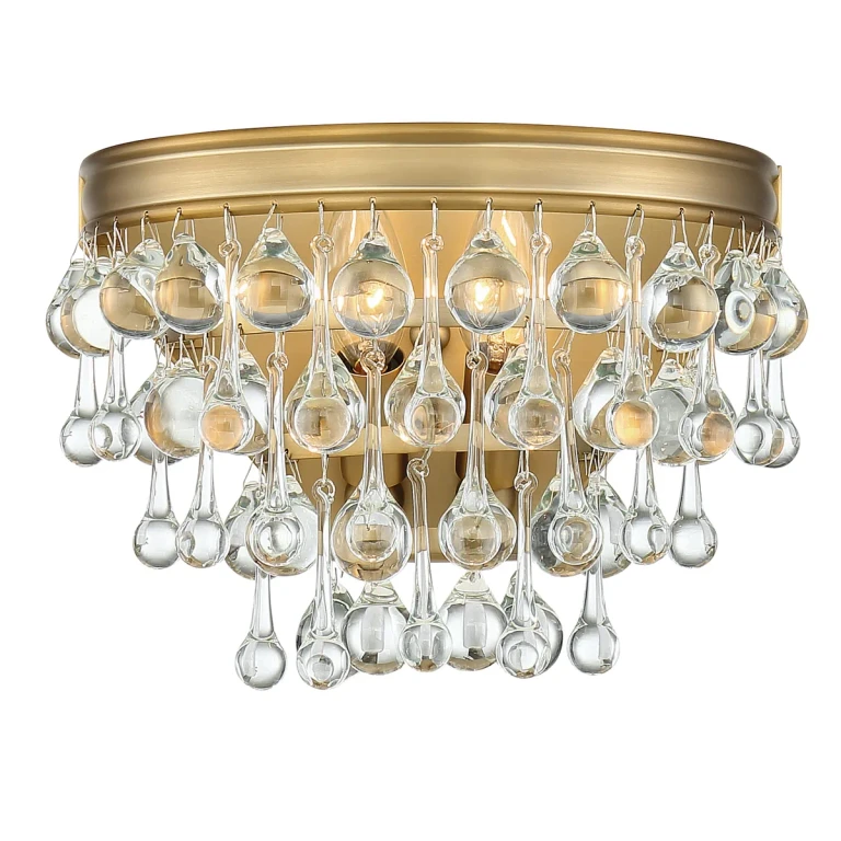 Calypso 2-Light 10" Wall Sconce in Vibrant Gold with Clear Glass Drops Crystals