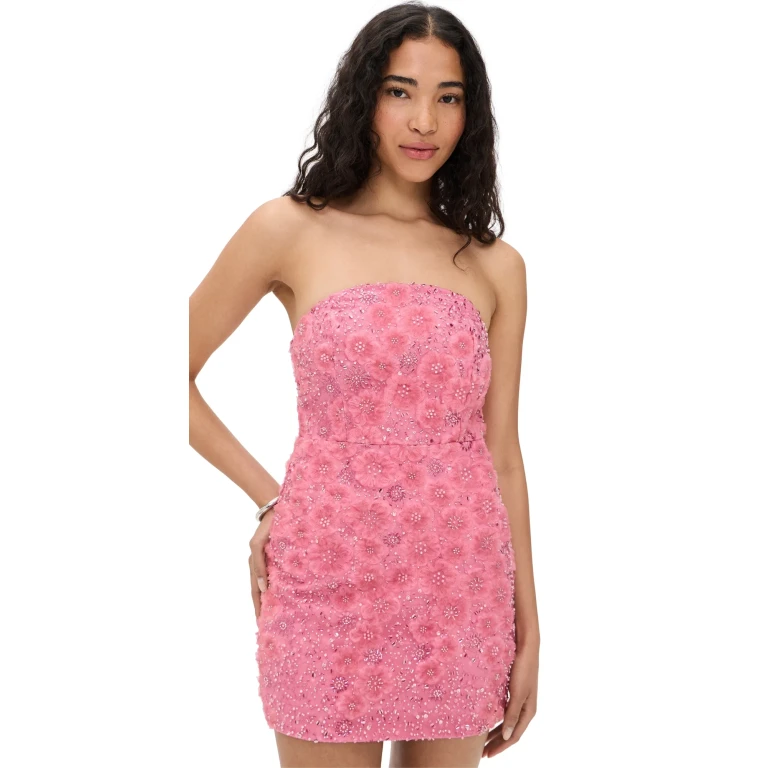 endless rose Sequins Lace Strapless Mini Dress Raspberry XL