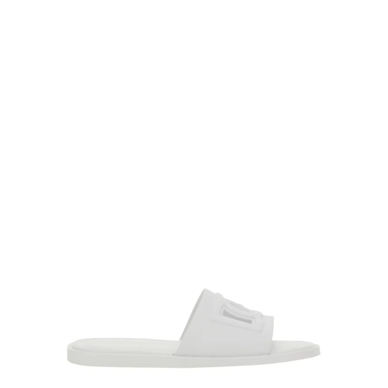 Dolce & Gabbana White Sandals With Logo Detail In Rubber Man