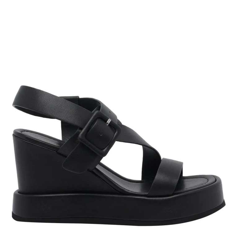Tessa Leather Wedge Sandals (1402BLACK)