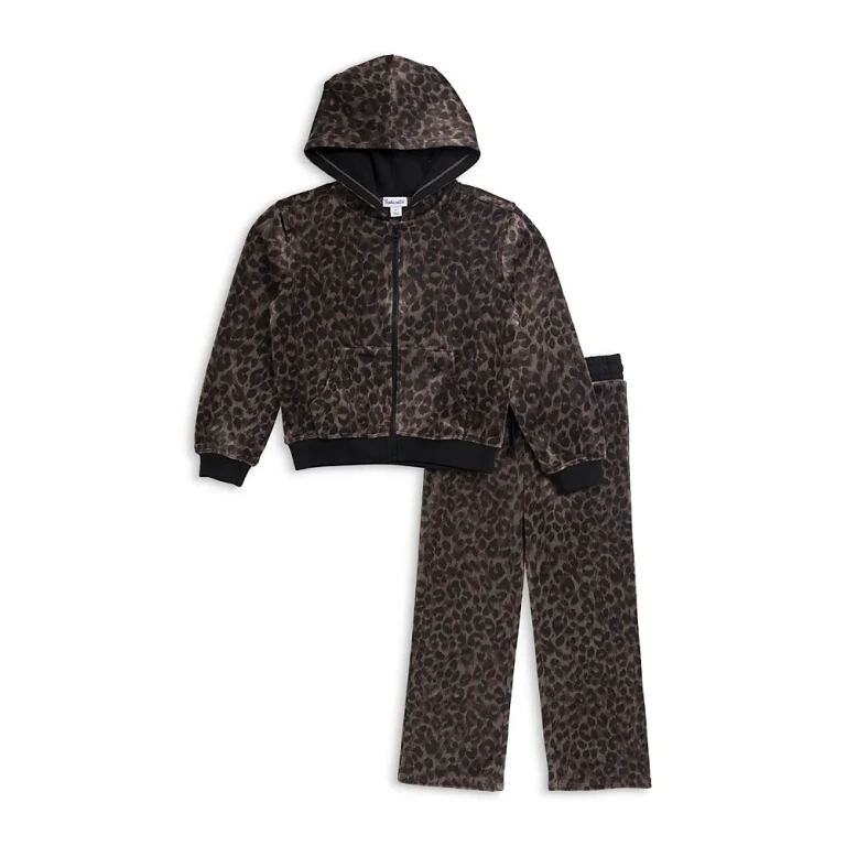 Splendid Girls' Cheetah Girl Zip Up Hoodie & Pants Set - Little Kid