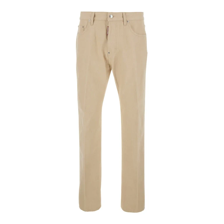 Dsquared2 642 Beige Jeans With Logo Patch On The Back In Denim For Men